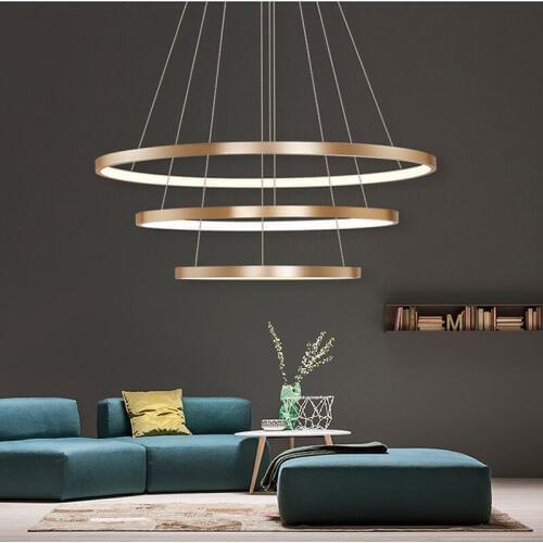 40cm 60cm 80cm Modern Pendant Lights For Living Room Dining Room Circle Rings Acrylic Aluminum Body Led Ceiling Lamp Fixtures