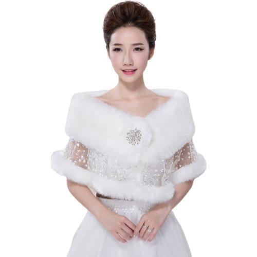 2020 Bride Wedding Shawl Autumn Winter Plush Lace Rhinestone Shawls Cape Scarf