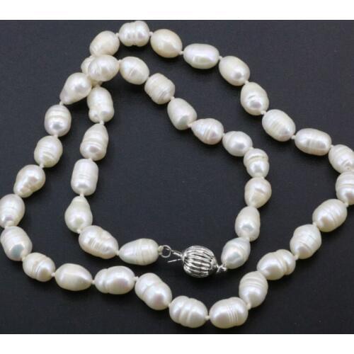 Charms black white natural freshwater cultured pearl 8-9mm rice shape beads necklace for women gifts chain choker 18inch B3237
