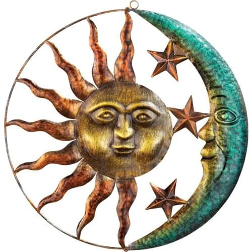 Home Decoration Artistic Sun Moon Metal Wall Art Ornament For Indoors Outdoors With Finish Wall Hanging Sun Moon Decor40*40*2cm