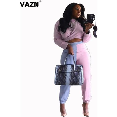 VAZN 2020 Autumn High Quality Plus Size Sexy Young Sweet High Waist Full Sleeve Group Long Pants Slim Women 2 Piece Set