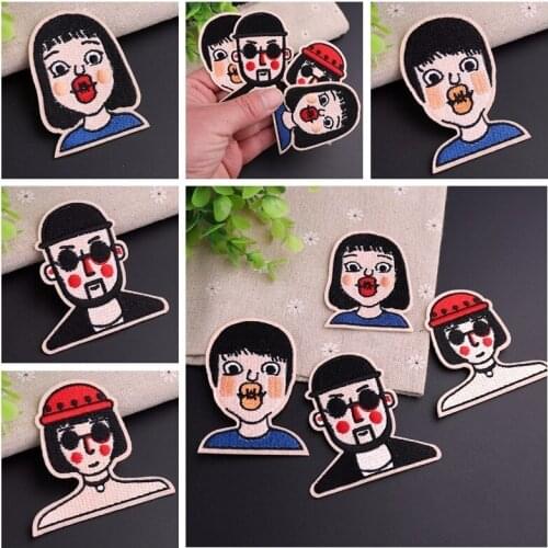 Cartoon funny characters men and women funny embroidery clothing cloth stickers iron DIY accessory patches on clothes