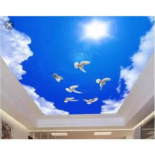 Fascinating Blue sky with birds and clouds for UV stretch ceiling film suitable for mural wallpaper