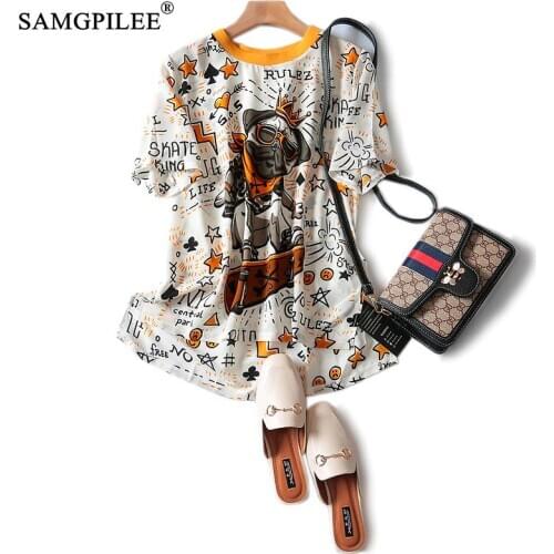 Plus Size T-shirt Brand Women 2020 Office Lady Chiffon Shirts Women Short Sleeve Cartoon Tshirt Oversize Women Fashion T-shirts