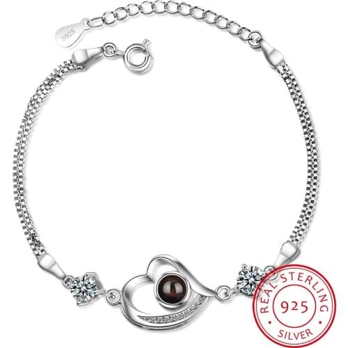 Hot Fashion 925 Sterling Silver Zirconia Projection Double Layer Heart Shaped Bracelets For Women Gift S-B242