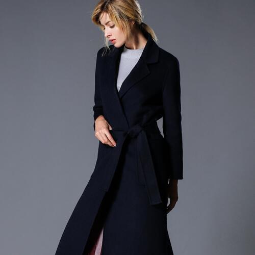 Women s winter coat navy Double sided wool cashmere outwear 2019 autumn plus size ladies fashion overcoats long free ship