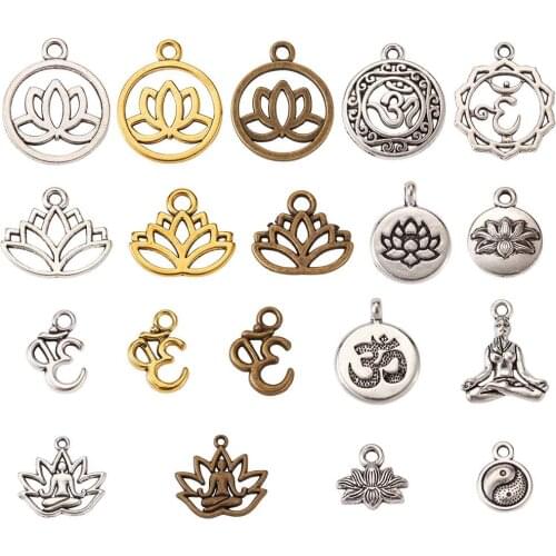 1Box Tibetan Style Alloy Pendants Yoga Lotus Charms Hollow Flower Pendants for Jewelry Making DIY Bracelet Necklace Handmade