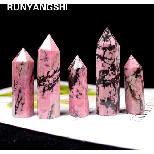 1pc Natural Crystal Point Rhodonite Healing Obelisk Rose Quartz Wand green Ornament for Home Decor Reiki Energy Stone Pyramid
