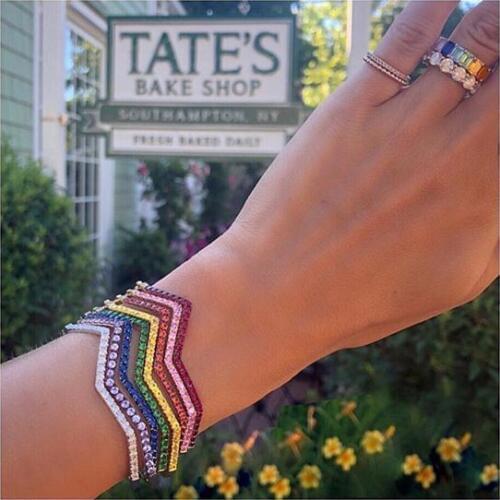 2021 Shinning Square Cz Wave Band Open Cuff Bangle Bracelet Gold Filled Trendy Fashion European Women Girl Jewelry Stack Bangles