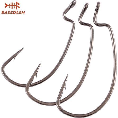 Bassdash 50pcs/lot Fishing Soft Worm Hooks High Carbon Steel Wide Super Lock Fishhooks Lure Hooks 8#-5/0 Fishing Tackle