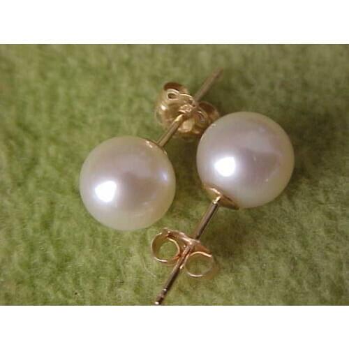 Free shipping HOT AAA 8-9MM NATURAL SOUTH SEA WHITE PEARL EARRINGS 14k/20 SOLID GOLD MARKED