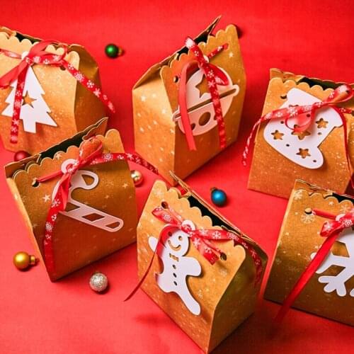 DIY Large Kraft Paper Gift Holder Candy Biscuit Packaging Box With White Tag To Send Ribbon Apple Box Christmas Gift Santa Sacks