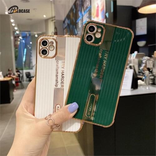 Luxury Stripe Gold Plated Case for iPhone 12 Mini 11 Pro Max 7 8 Plus XR XS Max iPhone SE2020 Silicone Electroplate Clear Cover
