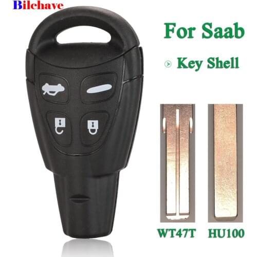 Bilchave 4 Buttons For Saab 9-3 93 2003-2007 Fob Remote Smart Car Key Shell Case With Uncut Blade Replacement