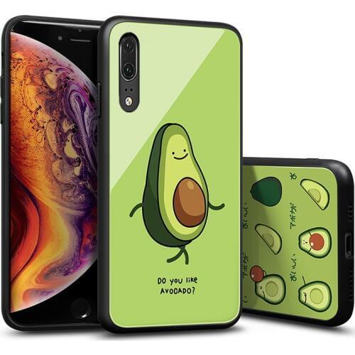 Tempered Glass Case For Samsung Galaxy A60 A70 A80 A90 Green Cartoon Cute Avocado Hard Cover For Samsung A60 A70 A80 A90 Casing