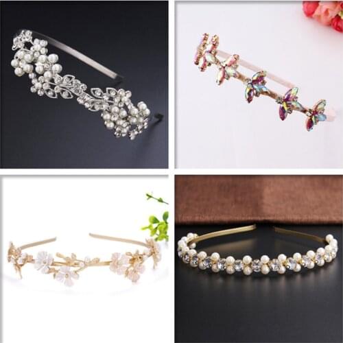 Alloy Colorful Crystal Pearl Headbands For Women Diamond Hair Accessories Headband for Girls Crown Hairbands Head Wrap