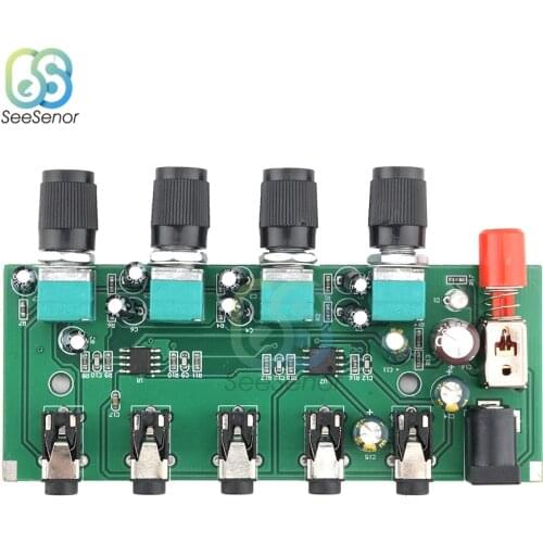 DC 5V-12V Stereo Audio Mixer Module 4 Input 1 Output Individually Controls Board Sound Mixing DIY Headphones Amplifier