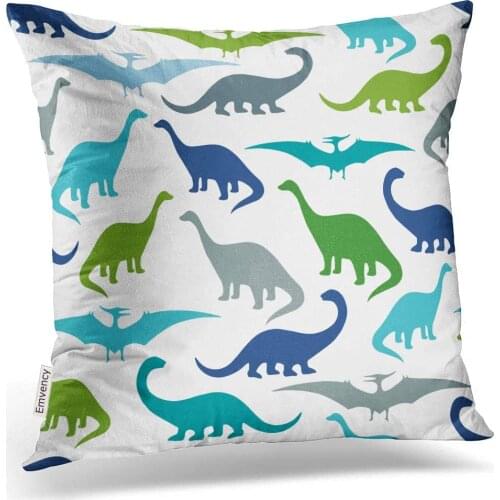 Emvency 18X18 Inch Decorative Throw Pillow Cover Polyester Blue Dino with Dinosaurs Party and Children Room Colorful