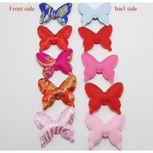 Two size 50pcs/lot China Style Butterfly Childrens hair Clip Accessories Embroidered Court DIY Handmade Padded Appliques