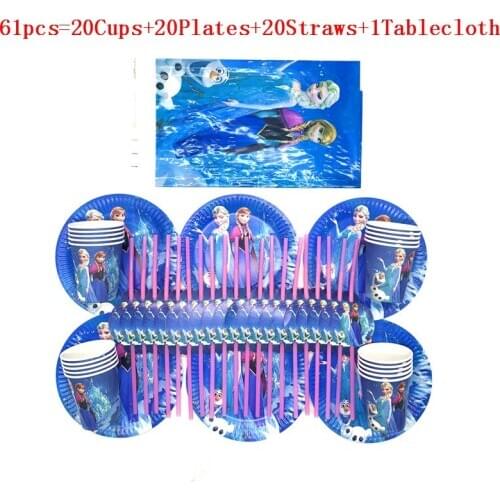 Disney 61Pcs/31Pcs Hot Cartoon Frozen Anna Elsa Child Girls Birthday Wedding Flexible Straw Paper Cup Plate Decoration Supplies