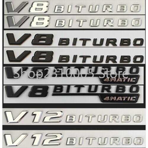 Fender Sides Letters V8 V12 BITURBO 4MATIC KOMPRESSOR TURBO Badge Emblem Car Styling Sticker for Mercedes Benz AMG Sharp Flat