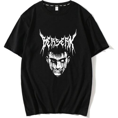 NEW Men Dark Berserk Anime T-shirt Male Short Sleeve Manga Tshirt Featured Breathable Oversized Pattern Print Cotton Casual Tees