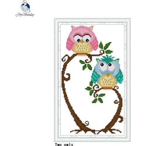 JoySunday Two owl pattern printing cross stitch 14CT11CT count printing canvas embroidery kit animal pattern DIY handmade crafts