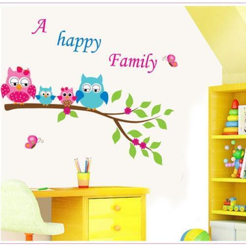 Carton Cute Owl On Branch Wall Stickers Creative Tree Branch Wall Art DIY Animal Home Decor Decals for Kids Rooms Kindergarten D