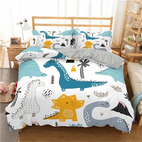 ZEIMON 3d Dinosaur Family Bedding Set For Kids Cartoon Printed Bed Cover Single Boys Duvet Cover Set Single Size Bedclothes
