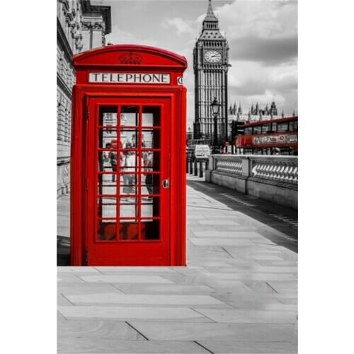 Laeacco Red Telephone Booth Big Ben London Street Scenic Photography Backgrounds Custom Photographic Backdrops For Photo Studio