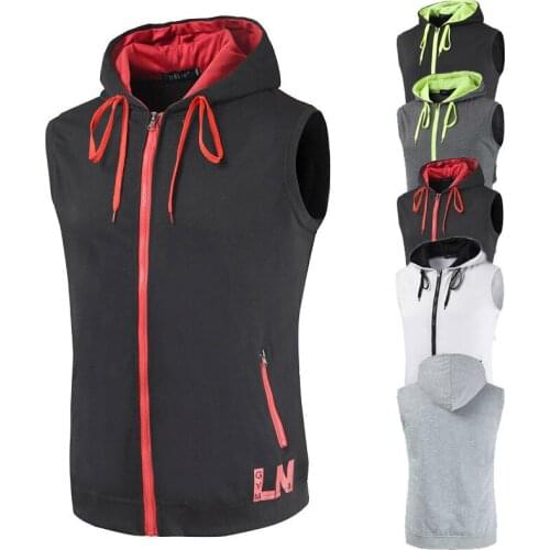 Summer Mens Hooded Sleeveless Vest Sports Fashion Plus Size Comfort Training Vest Men Vest
