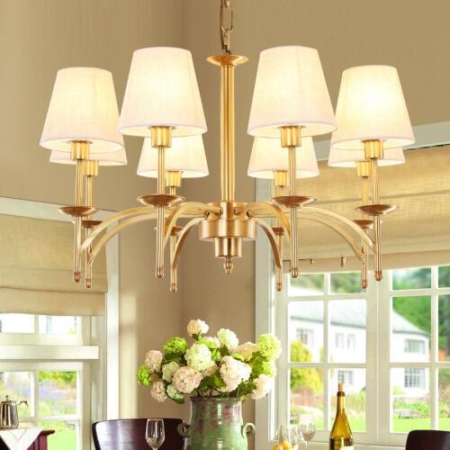 Sitting room Plated copper Chandelier with cloth lampshde Restaurant Wedding Lighting Lampadario Living Room hanging chandeliers