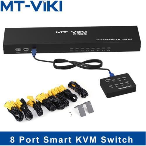 MT-Viki 8 Port Smart KVM Switch Manual Key Press VGA USB Wired Remote Extension Switcher 1U with Original Cable MT-801UK -L
