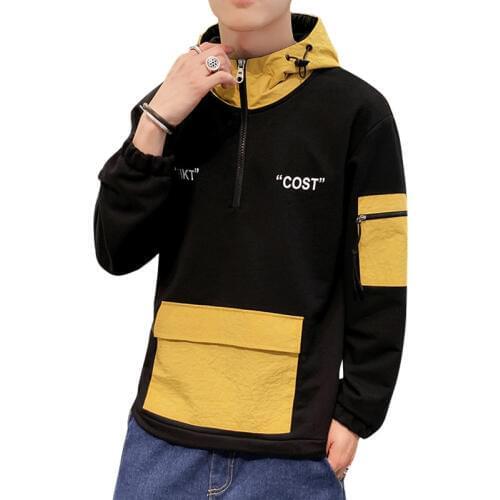 EL BARCO Autumn Cotton Men Hoodies Letter Zipper Pockets Hip Hop Black Male Sweatshirt Coats Soft Harajuku Grey Pullover Tops