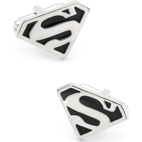 Mens Super Man Cuff Links Copper Material Black Color Superheroes Design