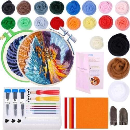 LMDZ 80g Wool Roving Needle Felting Kit Felt Fabric Embroidery Hoop Felting Needles Wool Felting Kits for Beginners Painting