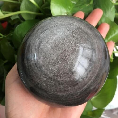 Natural crystal silver obsidian ball reiki gem chakra healing decoration gift