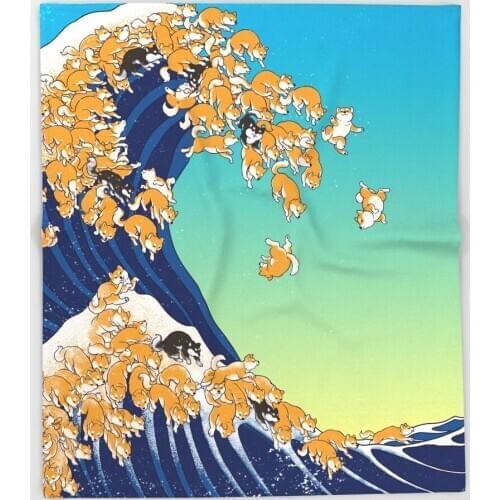 Animal Blanket Shiba Inu In The Sea Waves Design Flannel Throw Blanket Office/Travel Soft Blanket Bedding Article Bedspread