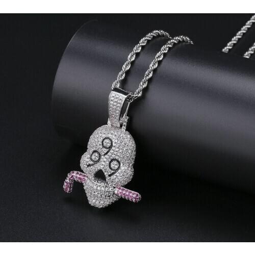Hip Hop Skull Pendant Necklace With Chain Micro Pave Zircon Mens Necklace New Arrival Hip Hop Rock Jewelry