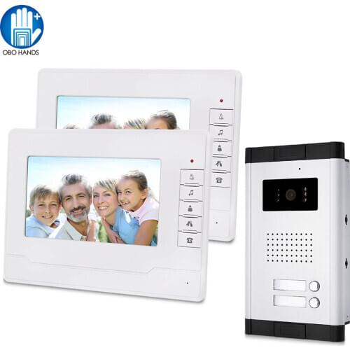 Wired Video Doorbell Intercom System 7" Indoor Monitor Night Vision Door Phone Panel with Call Button for Multi-Apartment Family
