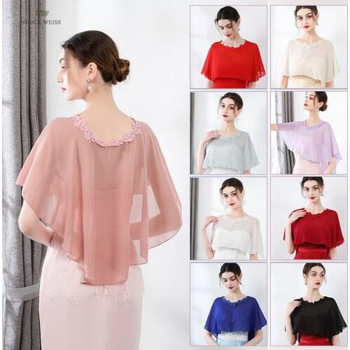 Chiffon Wedding Wrap Appliques Bridal Wrap Champagne Wedding Cape