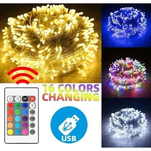 Christmas Lights Remote Control IP55 New Year Decorations 2021 Outdoor LED String Fairy Light For Wedding Party Holiday Garland