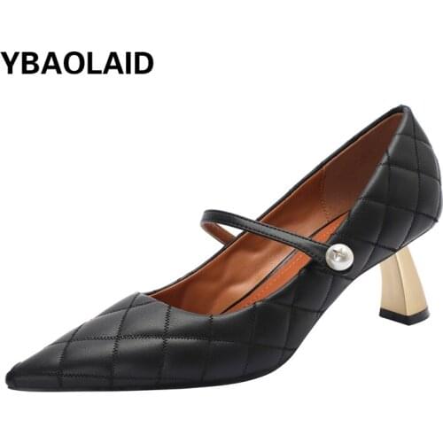 Pointed Rhombus Shallow Mouth Soft Leather Mid-heel Work Shoes 2021 Spring and Autumn New Retro Pearl Shaped High-heeled Shoes