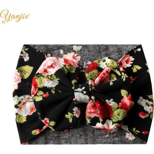 Vintage Wide Flower Printed Cotton Headband 5" Hair Bows Elastic Kids Girl 2021 Festival Bandana Headwear