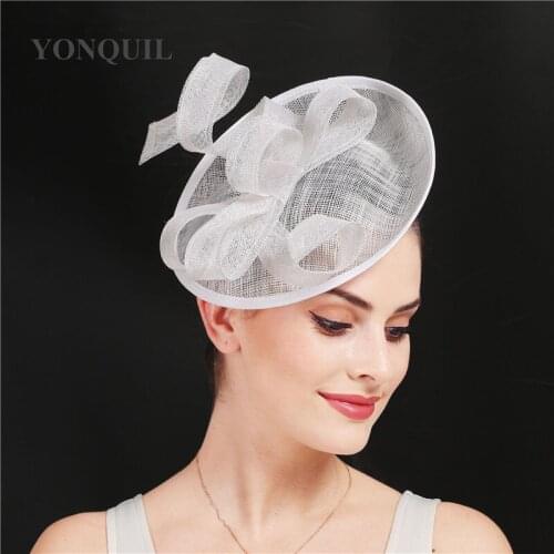 Vintage Women White Derby Party Occasion Hats Sinamay Bow Fascinator Bridal Headwear Elegant Ladies Hair Accessorie With Clips