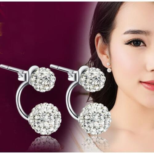 925 pure silver earrings female elegant sparkling shiny crystal ball Shambhala stud earring accessories anti-allergic