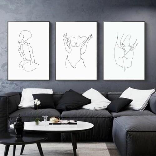 Female Nude One Line Art Drawing Picture Nordic Canvas Painting Wall Art Figure Woman Body Minimalist Posters And Print For Room