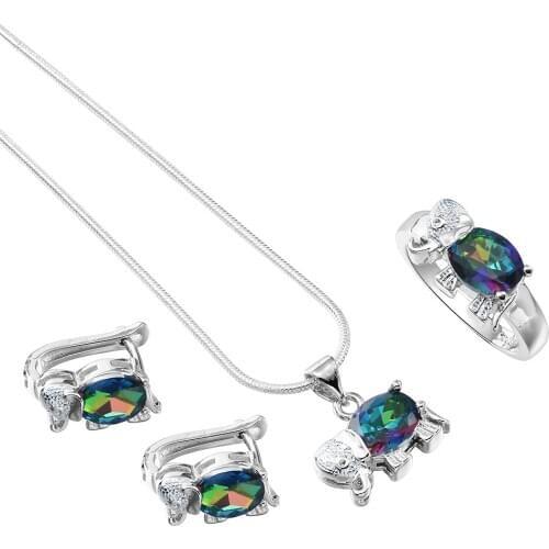 2017 hot sale jewelry sets colorful oval zircon silver color elephant engagement jewelry for women gift in stock wholesale