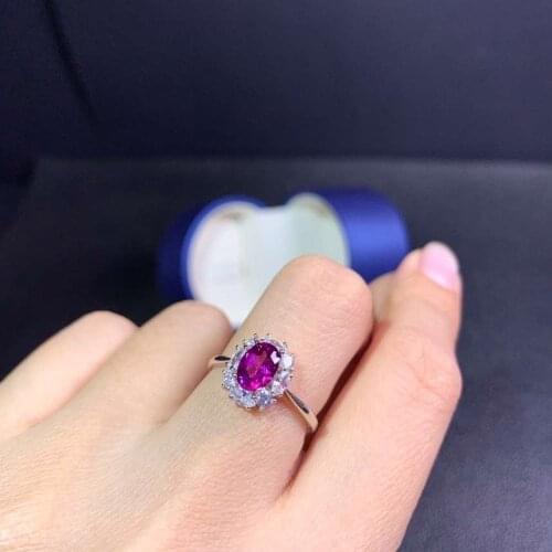 Fashion grace Wealth round Natural red garnet Ring Natural pyrope ring S925 silver womens girl wedding party gift Jewelry