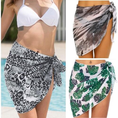 Women Cover-ups Short Sarongs Beach Wrap See-through Bikini Wraps Chiffon Printing Cover Ups For Mini Swimwear Skirt 2021